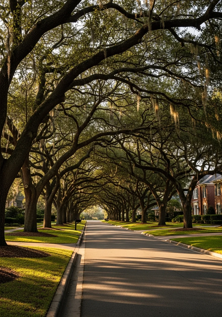 Well-maintained Ponte Vedra residential street with mature trees and elegant home exteriors.